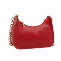 Minimalist bright red hobo shoulder bag with glossy leather and gold chain hardware - Red