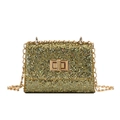 Chic golden sequin crossbody bag with chain strap and metallic mesh finish - Gold