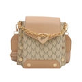 Bolso bandolera beige en contraste con estampado de monograma M y cierre de corazón - Caqui