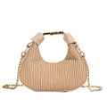 Borsa a mezzaluna beige a pieghe con tracolla a catena dorata e manico liscio - Cachi