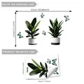 Detailed size chart for window stickers showing installation layout and leaf butterfly patterns - Green Potted Plant Style (D18014)