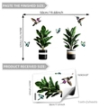 Green potted plants and birds static window stickers set for home living room decor - Hummingbird Plant Style (D18015)
