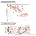 Size layout guide for pink cherry blossom and bird wall decals showing product dimensions - Cherry Blossom Bird Style 1 (M17589) / 30x90cm