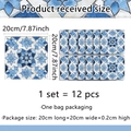 Set of 12 blue and white floral tile stickers measuring 20x20 cm for kitchen backsplash - Blue White Geometric Floral Style (ACZ20051) / 20x20cm, 12 Pieces/Pack