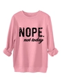 Detailed view of pink cotton sweatshirt featuring Nope not today slogan and ribbed cuffs - Peach