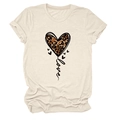 Detailed view of the leopard print heart and script love lettering on the cream cotton t-shirt - S / Sand