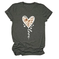 Detail of soft charcoal grey cotton tee with leopard print heart and Love text graphic - S / Dark Gray