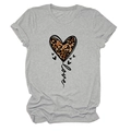 Detail of grey crewneck T-shirt featuring a leopard print heart and love lettering - S / Light Gray