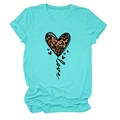 Detail of turquoise cotton T-shirt featuring a leopard print heart and love typography - S / Turquoise