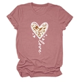 Close-up of leopard print heart and love lettering on dusty pink short sleeve T-shirt - S / Dark Pink