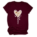 Detail of burgundy T-shirt showing leopard print heart and artistic Love text print - S / Burgundy