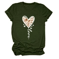 Detail of dark green t-shirt featuring leopard print heart and artistic love lettering - S / Army Green