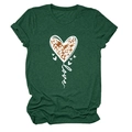 Close-up of leopard print heart and love lettering on dark green cotton t-shirt - S / Vintage Green