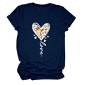 Detail of navy blue round neck T-shirt with leopard print heart and Love text - S / Navy Blue