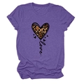 Detail of purple cotton T-shirt featuring leopard print heart and love lettering print - S / Deep purple