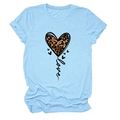 Women casual light blue crew neck T-shirt featuring leopard heart and love print - S / Light Blue