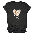 Detail of leopard print heart and white love script on dark grey crewneck t-shirt - S / Black Heather Grey