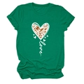 Detail of leopard print heart and love lettering on dark green cotton T-shirt - S / Dark Green