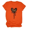 Detail of round neck orange T-shirt with leopard heart print and love lettering - S / Orange