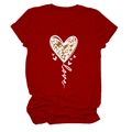 Detail of red crew neck t-shirt featuring leopard print heart and Love calligraphy print - S / Red