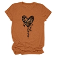 Close-up of rust red cotton t-shirt featuring leopard heart print and Love lettering detail - S / Burnt Orange