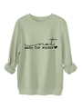 Close-up of sage green fleece sweatshirt with Not Made For Winter print and ribbed cuffs - S / Olive Green