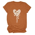 Macro view of caramel T-shirt featuring leopard heart print and love script detail - S / Caramel color