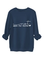 Detail of navy blue fleece sweatshirt featuring white not made for winter typography - S / Navy Blue