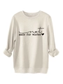Detail eines beigen Fleece-Sweatshirts mit Winter-Print und umgeschlagenen Ärmeln - S / Sandfarben