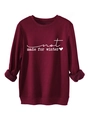 Detail eines burgunderroten Fleece-Sweatshirts mit Aufdruck und weichem Innenfutter - S / Burgunderrot
