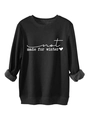 Close-up of the black fleece lining and printed text on a casual long sleeve sweatshirt - S / Black