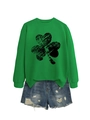 Detail von St. Patrick's Day Sweatshirt in Grün mit schwarzem Vintage-Kleeblatt-Print - S / Grasgrün (Schwarzer Shamrock-Druck)