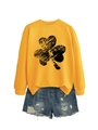 Yellow long sleeve sweatshirt with shamrock print paired with distressed denim shorts - S / Yellow (Black Shamrock Print)