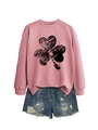 Pink long sleeve sweatshirt featuring black clover print and distressed denim shorts - S / Rose Gold (Black Shamrock Print)