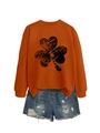 Flat lay of an orange crewneck sweatshirt with clover print and ripped denim shorts - S / Burnt Orange (Black Shamrock Print)