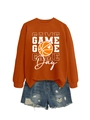 Flat lay detail of rust orange Game Day basketball sweatshirt and distressed denim shorts - Burnt Orange Sweatshirt (White Graphic)