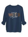Close-up of ribbed cuffs and high-quality artistic printed lettering on navy sweatshirt - S / Navy Blue
