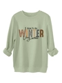 Detail of sage green sweatshirt showing printed letters and rolled cuffs on white background - S / Olive Green
