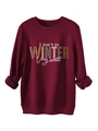 Detail eines weinroten Fleece-Sweatshirts mit Spruch und gerippten Ärmelbündchen - S / Burgunderrot