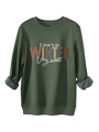 Detail des warmen grauen Fleecefutters im dunkelgrünen Sweatshirt mit Kragennähten - S / Armeegrün