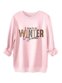 Detail of pink fleece sweatshirt showing I don't do winter slogan and ribbed cuffs - S / Pink