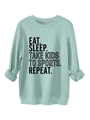 Detail of mint green sweatshirt featuring Eat Sleep Take Kids To Sports slogan print - Light Green