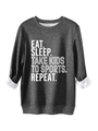 Detail of dark grey sweatshirt showing warm white fleece lining and slogan print - Dark Gray