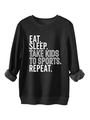Detail of fleece lining and slogan print on a casual black crewneck sweatshirt - Black