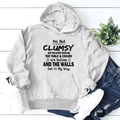 Flat lay of light grey hoodie with black humor text, drawstring hood and kangaroo pocket - S / Light Gray