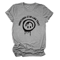 Close-up of the grey cotton T-shirt featuring a melting smiley face and lettered print - S / Dark Grey (Black Text)