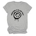 Vue détaillée de la texture en coton du t-shirt et du slogan graphique imprimé - S / Hauts / Gris Clair (Texte Noir)