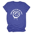 Détail du t-shirt bleu chiné avec motif graffiti sourire blanc et slogan artistique - S / Hauts / Bleu Rétro (Texte Blanc)