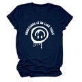 Détail du smiley fondu et du slogan imprimés sur un t-shirt en coton bleu marine - S / Hauts / Bleu Marine (Texte Blanc)