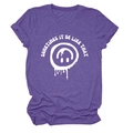 Détail de l'imprimé smiley fondant sur un t-shirt violet chiné à col rond pour femme - S / Hauts / Violet (Texte Blanc)